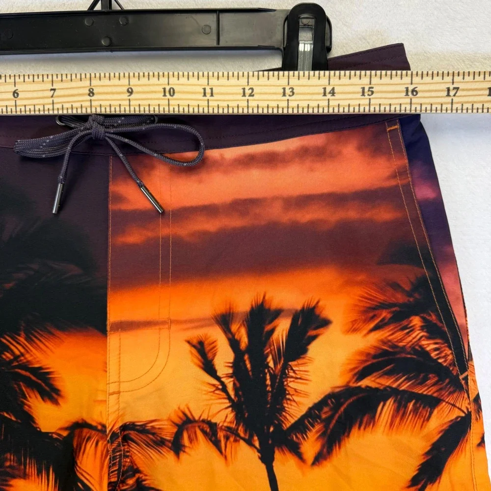 Fair Harbor Mens Medium Sunset Palm Tree Board‎ Shorts Orange Purple Swim Trunks